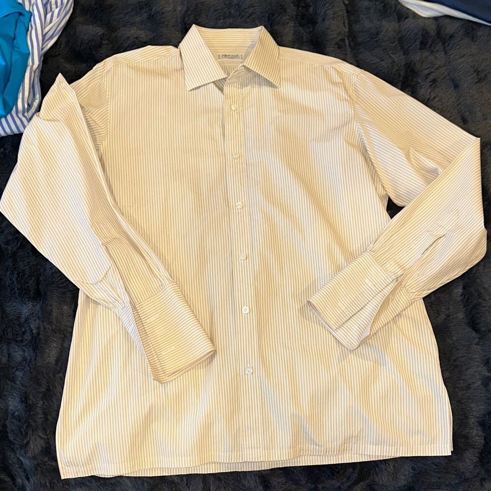 Charvet Men's Beige Striped Dress Shirt